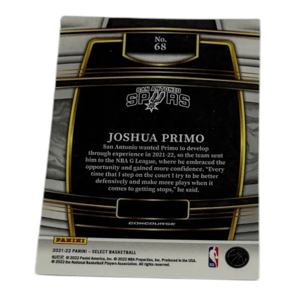 2021-22 Panini Select Joshua Primo Rookie Card RC 68 Concourse Spurs Basketball‎